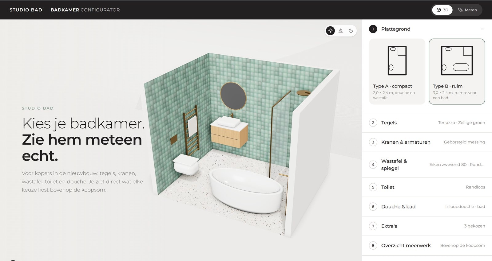 Studio Bad: Badkamer voor de nieuwbouw configurator