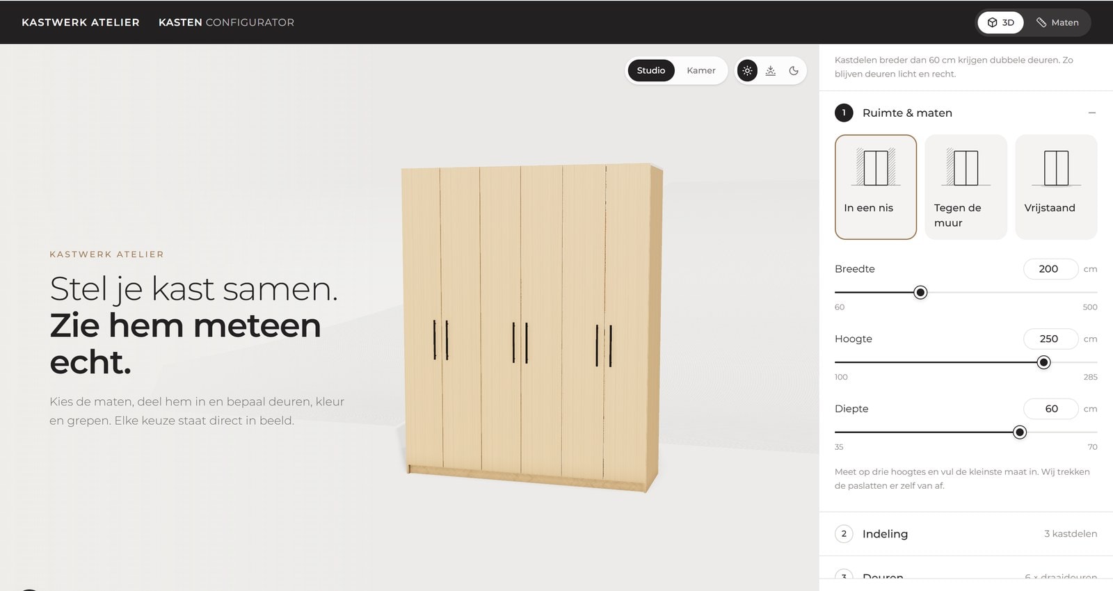Kastwerk Atelier: Kast op maat configurator