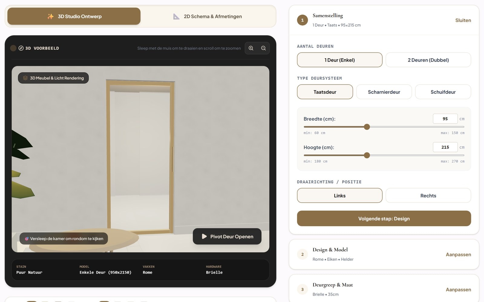 Oak & Taats: Eiken taatsdeur configurator