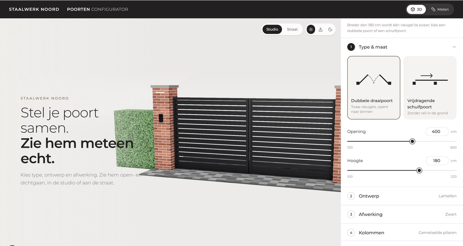 Staalwerk Noord: Stalen poort op maat configurator