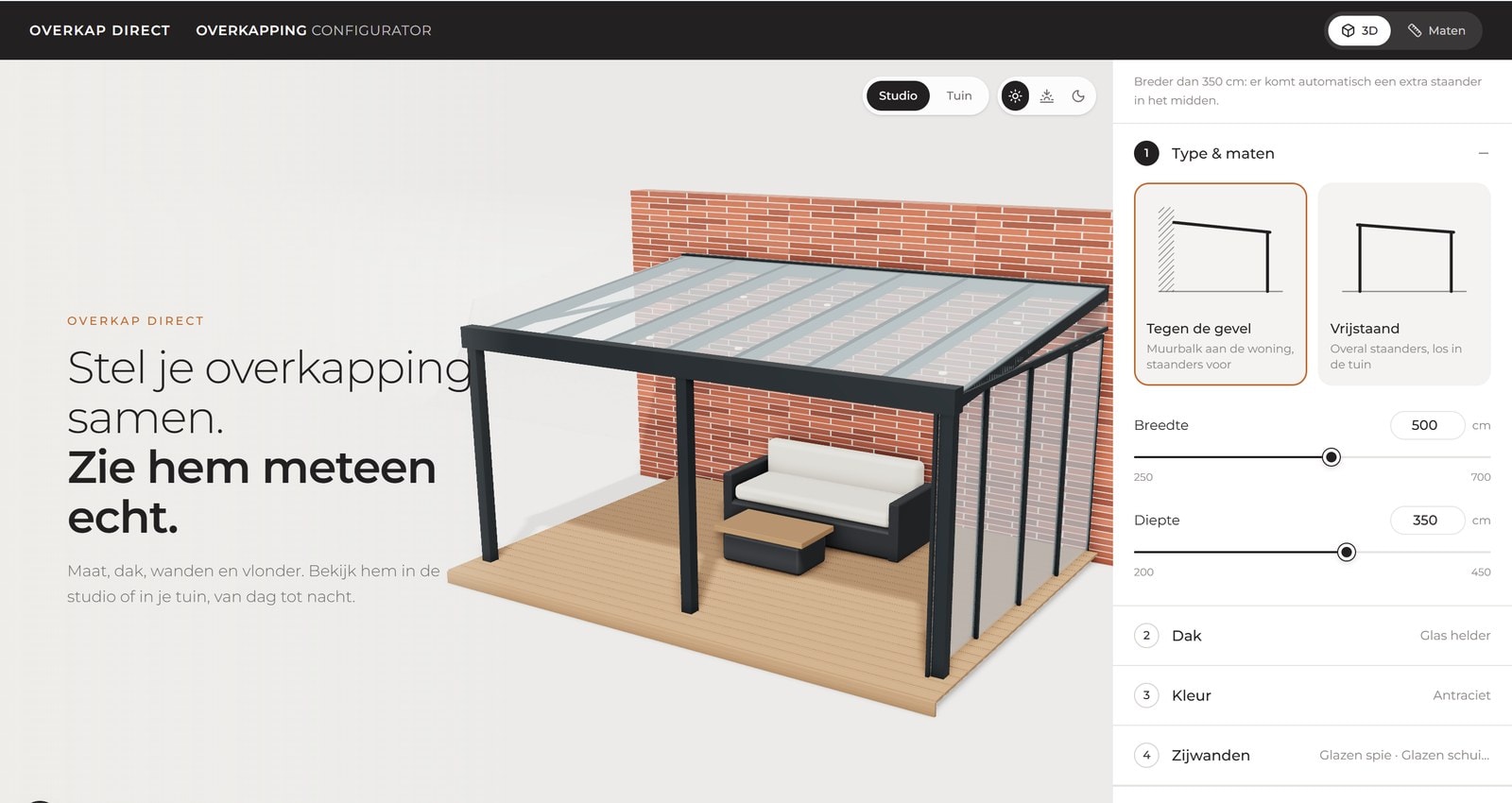 Overkap Direct: Terrasoverkapping met vlonder configurator